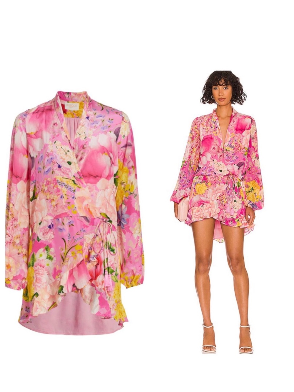 Rococo Sand Pink and Yellow Floral Wrap Tunic